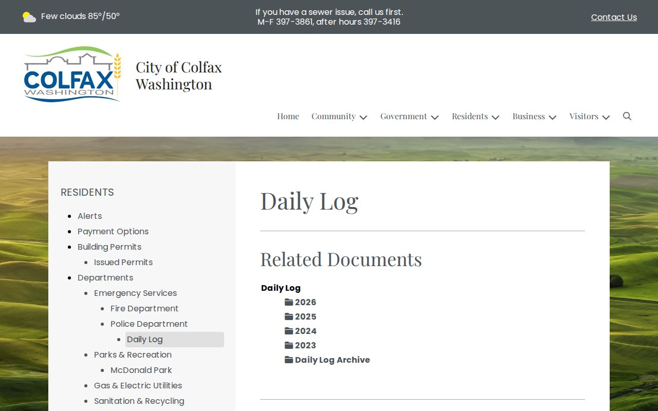 Whitman County Colfax Police Daily Log record source