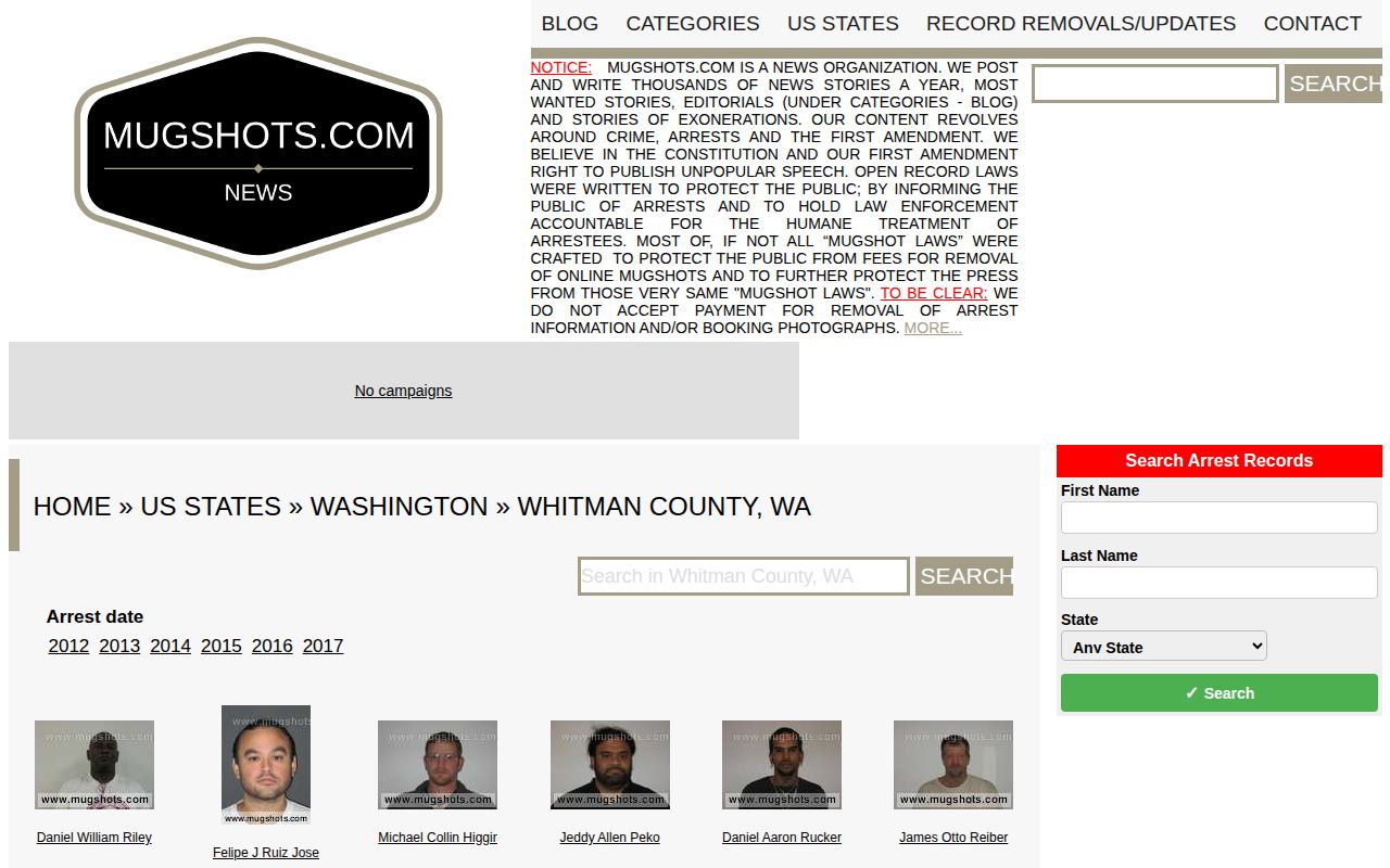 Whitman County historic mugshot archive, unofficial and stale context