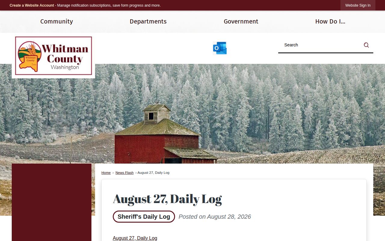 Whitman County Sheriff Daily Log item