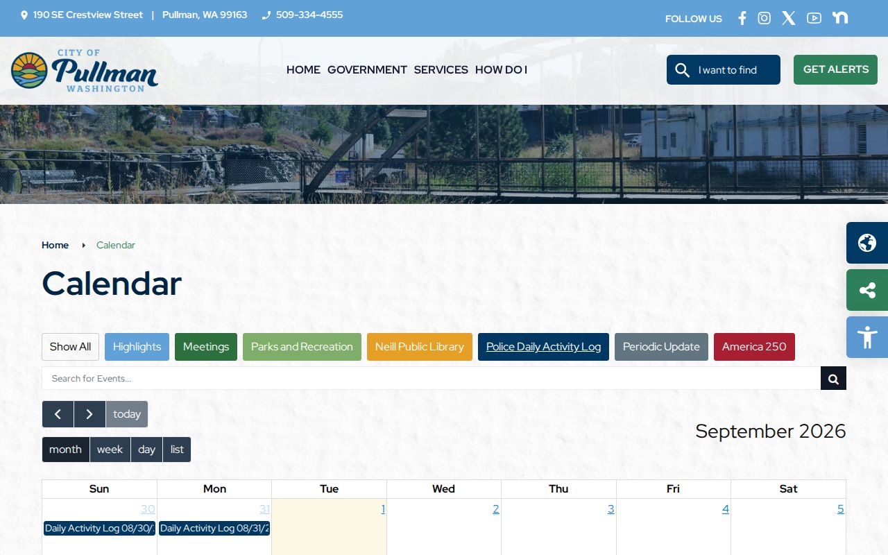 Whitman County Pullman Police Daily Activity Log record source